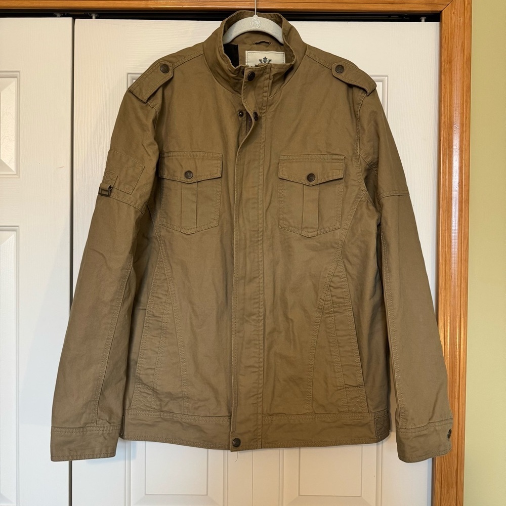 WenVen Olive‎ Green 100% cotton Utility Lapel Military Style Jacket Size Large